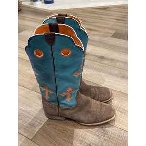 Ariat Ranchero Boots Style 10014120 Teal Orange Cross Boots US Kids 4.5 Wmn 7